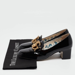 Pre Owned Gucci Black Patent Leather GG Marmont Pumps Size 36.5