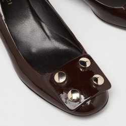 Gucci Brown Patent Leather Block Heel Pumps Size 35.5