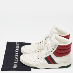 Gucci White/Red Leather New Praga Karibu Web High Top Sneakers Size 37.5
