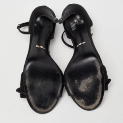 Gucci Black Satin Crystal Embellished Bow Open Toe Ankle Strap Sandals Size 41
