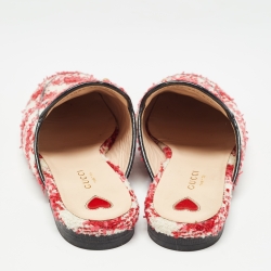 Pre Owned Gucci Red/White Tweed Princetown  Mules Size 38.5