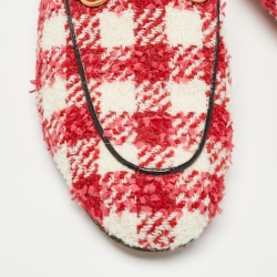 Pre Owned Gucci Red/White Tweed Princetown  Mules Size 38.5