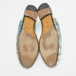 Pre Owned Gucci Grey Canvas Flower Printed Princetown Mules Size 38.5