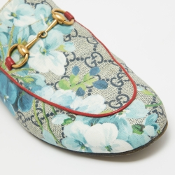 Pre Owned Gucci Grey Canvas Flower Printed Princetown Mules Size 38.5