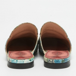 Pre Owned Gucci Grey Canvas Flower Printed Princetown Mules Size 38.5