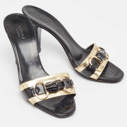 Gucci Black/Gold Leather Slip On Sandals Size 36