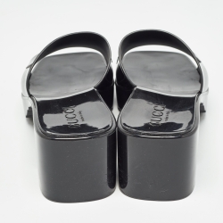 Pre Owned Gucci Black Rubber Logo Embossed Slides Size 38     