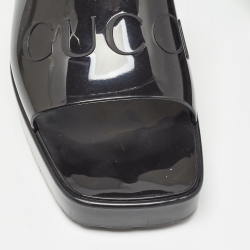 Pre Owned Gucci Black Rubber Logo Embossed Slides Size 38     