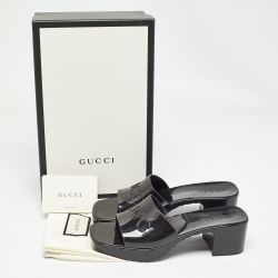 Pre Owned Gucci Black Rubber Logo Embossed Slides Size 38     