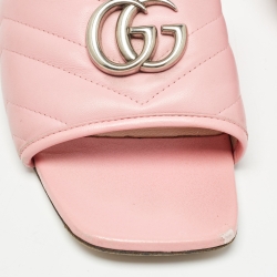 Pre Owned Gucci Pink Leather  GG Marmont Flat Sides Size Sandals Size 39.5