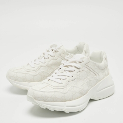 Pre Owned Gucci White GG Supreme Canvas Rhyton Sneakers Size 36