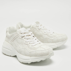 Pre Owned Gucci White GG Supreme Canvas Rhyton Sneakers Size 36