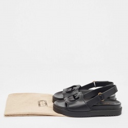 Pre Owned Gucci Black Leather Slingback Flat Sandals Size 38