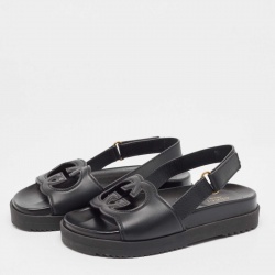 Pre Owned Gucci Black Leather Slingback Flat Sandals Size 38
