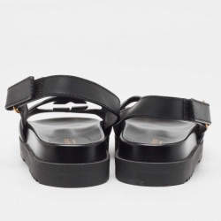 Pre Owned Gucci Black Leather Slingback Flat Sandals Size 38