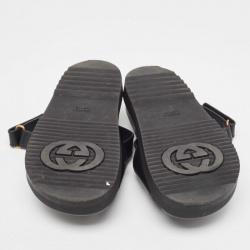 Pre Owned Gucci Black Leather Slingback Flat Sandals Size 38
