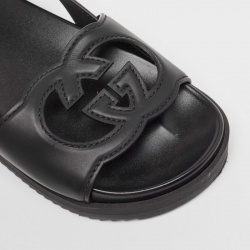 Pre Owned Gucci Black Leather Slingback Flat Sandals Size 38