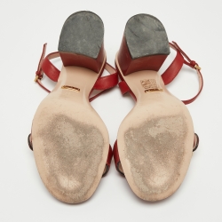 Pre Owned Gucci Red Leather GG Marmont  Ankle Strap Sandals Size 36