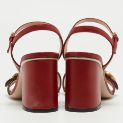 Pre Owned Gucci Red Leather GG Marmont  Ankle Strap Sandals Size 36