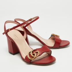 Pre Owned Gucci Red Leather GG Marmont  Ankle Strap Sandals Size 36