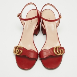 Pre Owned Gucci Red Leather GG Marmont  Ankle Strap Sandals Size 36