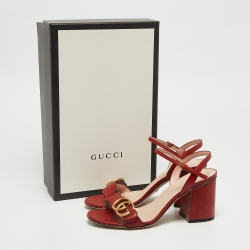 Pre Owned Gucci Red Leather GG Marmont  Ankle Strap Sandals Size 36