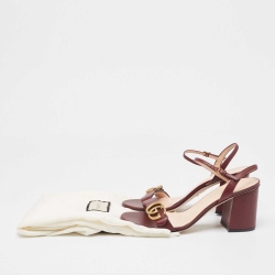 Pre Owned Gucci Burgundy Leather GG Marmont Ankle Wrap Sandals Size 38.5