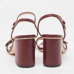 Pre Owned Gucci Burgundy Leather GG Marmont Ankle Wrap Sandals Size 38.5