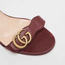 Pre Owned Gucci Burgundy Leather GG Marmont Ankle Wrap Sandals Size 38.5