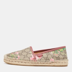 مملوكة مسبقًا Gucci Beige/Grey Canvas Whipstitch Trim Espadrilles Size 37.5