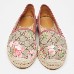 مملوكة مسبقًا Gucci Beige/Grey Canvas Whipstitch Trim Espadrilles Size 37.5