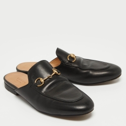 Pre Owned Gucci Black Leather Princetown Mules Size 37  