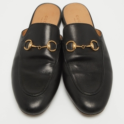 Pre Owned Gucci Black Leather Princetown Mules Size 37  