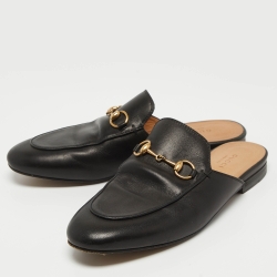 Pre Owned Gucci Black Leather Princetown Mules Size 37  