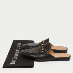 Pre Owned Gucci Black Leather Princetown Mules Size 37  