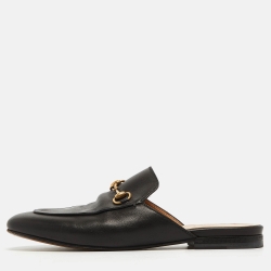 Pre Owned Gucci Black Leather Princetown Mules Size 37  