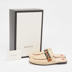 Pre Owned Gucci Beige Canvas Princetown Mules Size 36.5