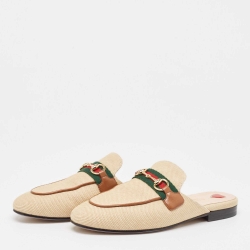Pre Owned Gucci Beige Canvas Princetown Mules Size 36.5