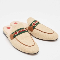 Pre Owned Gucci Beige Canvas Princetown Mules Size 36.5