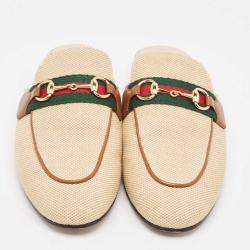 Pre Owned Gucci Beige Canvas Princetown Mules Size 36.5