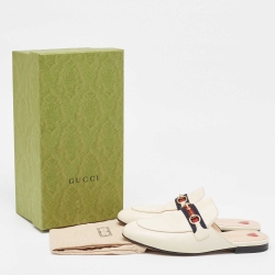 Pre Owned Gucci Cream Leather Princetown Mules Size 39