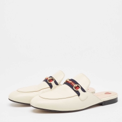 Pre Owned Gucci Cream Leather Princetown Mules Size 39