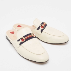 Pre Owned Gucci Cream Leather Princetown Mules Size 39