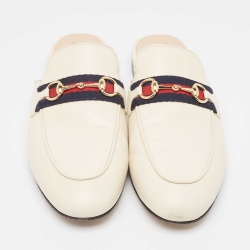 Pre Owned Gucci Cream Leather Princetown Mules Size 39