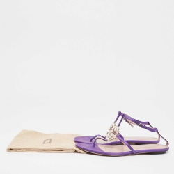 Pre Owned Gucci Purple Satin Crystal Embellished Interlocking G Thong Flat Sandals Size 39