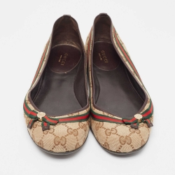 مملوكة مسبقًا Gucci Brown/Beige GG Canvas Mayfair Bow Ballet Flats Size 39