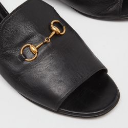 Pre Owned Gucci Black Leather Horsebit Flat Slides Size 39.5