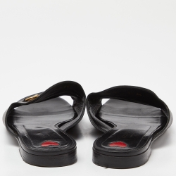 Pre Owned Gucci Black Leather Horsebit Flat Slides Size 39.5