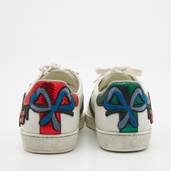 Pre Owned حذاء رياضي غوتشي "ايس" مطرز زهور جلد أبيض مقاس 34