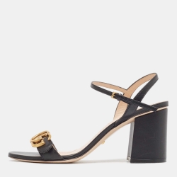 مملوكة مسبقًا Gucci Black Leather GG Marmont Block Heel Ankle Strap Sandals Size 39